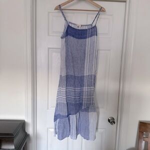 WE-AR Natural Linen Blue White Striped Maxi Dress S M